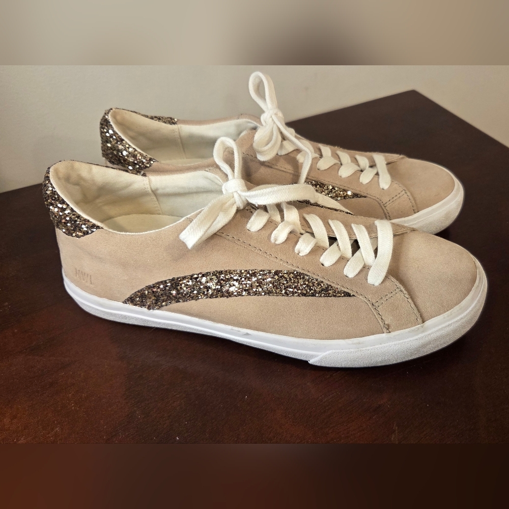 Madewell Tan and Glitter Sneakers.        Size 5.5